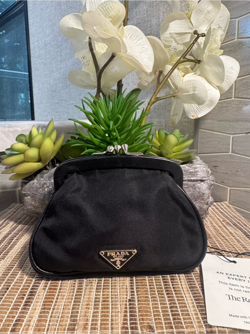 Authentic Prada NWOT Black Tessuto Double Kiss Lock Purse or Small Clutch